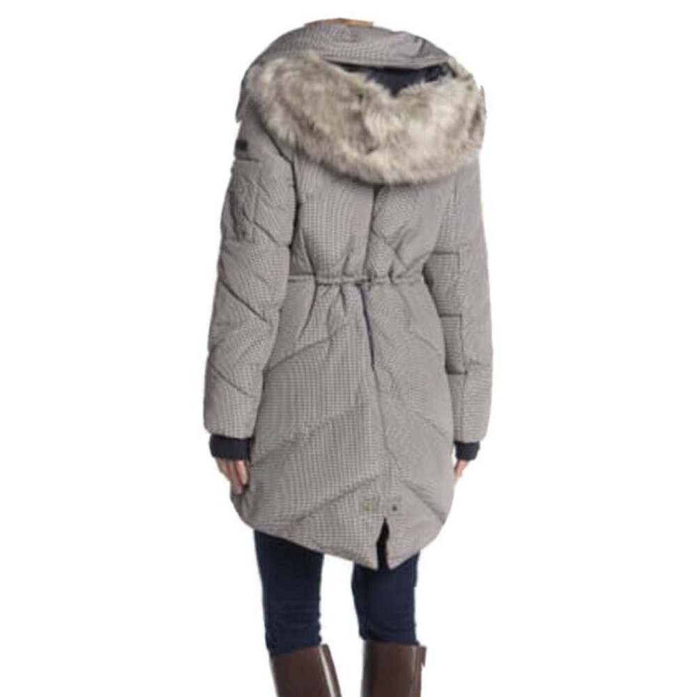 Bcbgeneration Houndstooth Puffer Jacket Coat Fur - image 2